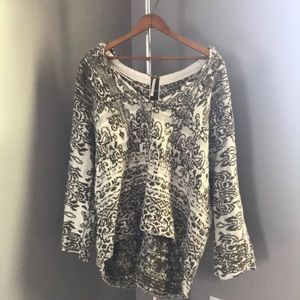 Free People Tribal Hooded Sweater (Beige/Brown, M)